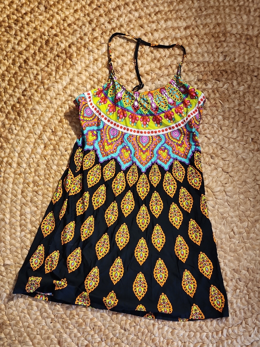 Trina Turk Black Swim Cover with Yellow, Pink & Blue Paisley Print